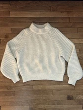 Universal Thread Sweater Cream Waffle Knit Pullover Mock Neck Chunky Cozy M