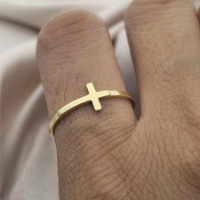 Dainty Cross Band Ring 925 Silver Religious F...