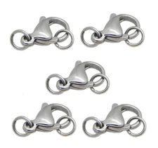 5pcs Stainless Steel Lobster Clasps Open Jump Ring Claw Jewelry Making 15mm