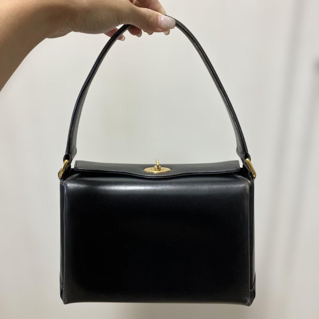 GUCCI Turn Lock Handbag Leather Black Luxury Retro Style Vintage Logo From Japan thumbnail 15