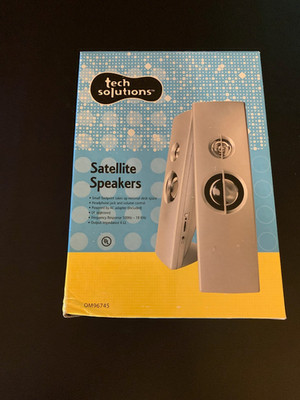 Tech Solutions Satellite Speakers Silver 9.5  x 3  -OM96745- New Open Box