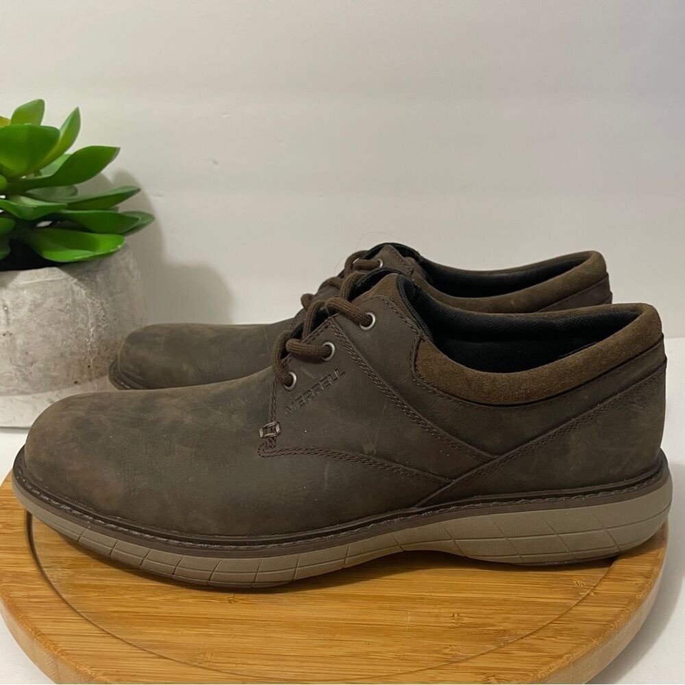 Scarpa comoda Merrell World Vue Oxford in pelle marrone casual stringata taglia 11
