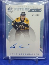2018-19 UD SP Authentic Future Watch Urho Vaakanainen /999 Boston Bruins 