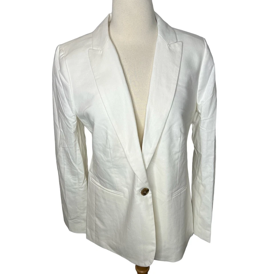 J.Crew Womens $178 Petite Linen Blend One Button Blazer White Size 4P Al755 - Image 3 of 4
