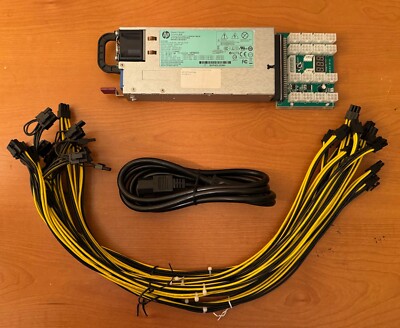 BUNDLE HP 1200W Crypto Mining Power Supply | 12x 16AWG PCIE 6+2 | Breakout Board