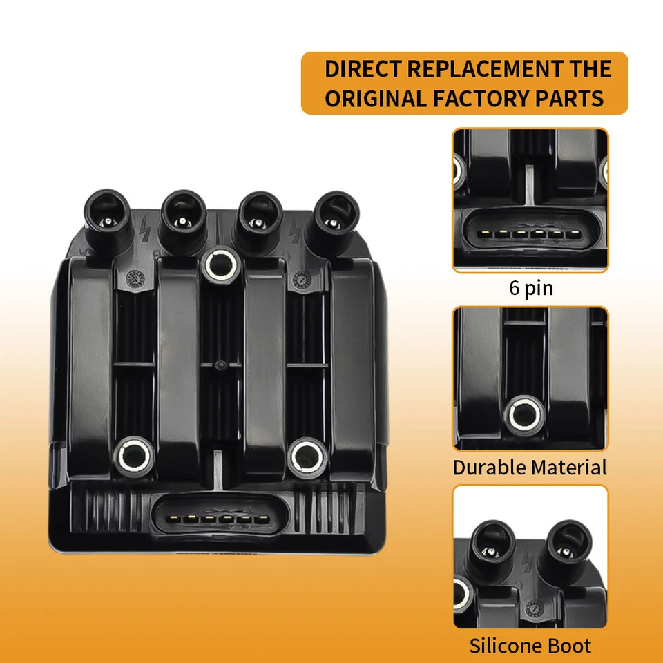 ✅Ignition Coil +4 Spark Plugs + Wires For Jetta Beetle Golf Clasico 2.0L UF484 ✅ - Image 3 of 4