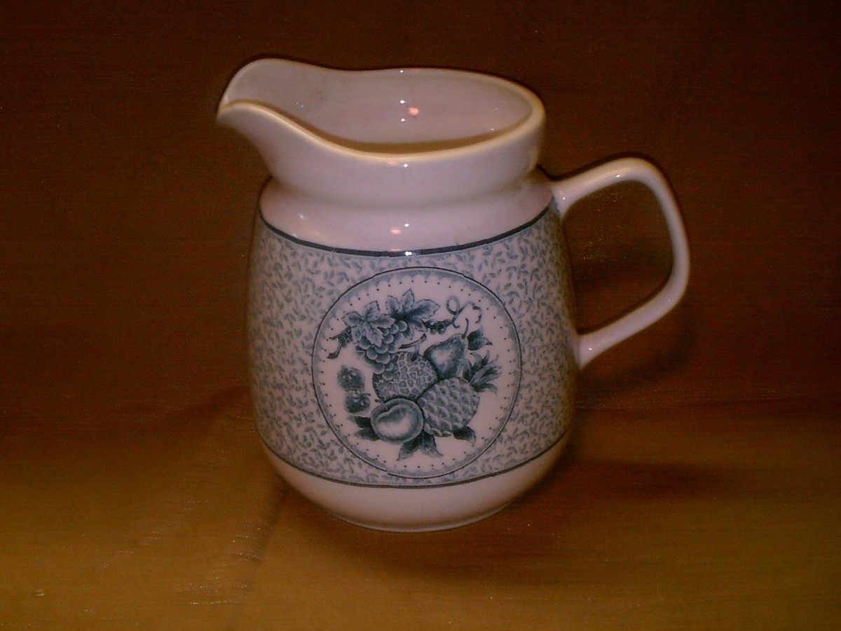 Vintage Japan Blue & White Pitcher w/Fruit Design | eBay