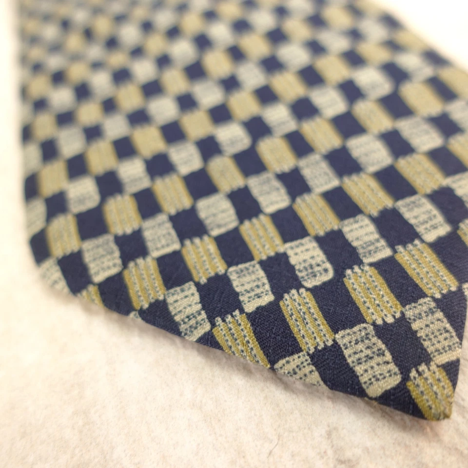 OF KRIZIA Vestido Traje Cuello Corbata Para Hombre Azul Beige Azulejo Micro Cuadros Seda Prendas de Trabajo Foto 4 de 4