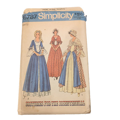 Simplicity 6787 Pattern Colonial Re-enactment Dress Misses Size 12 Shawl Costume