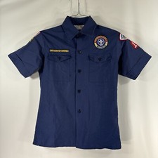 Cub Scouts BSA Uniform Shirt Boys Medium Sewed Patches Stained