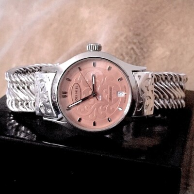 LOIS HILL Watch Pink Face Automatic Sterling Band | eBay display picture 3