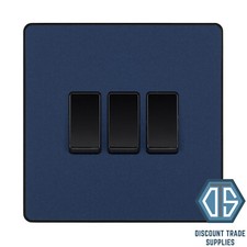 BG Evolve Matt Blue Screwless Switches & Sockets Black Inserts Full Range
