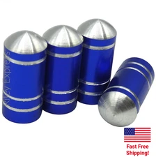 4x Wheel Tire Valve Cap Stem Cover For Bike, Car, Trucks Bullet Shape BLUE