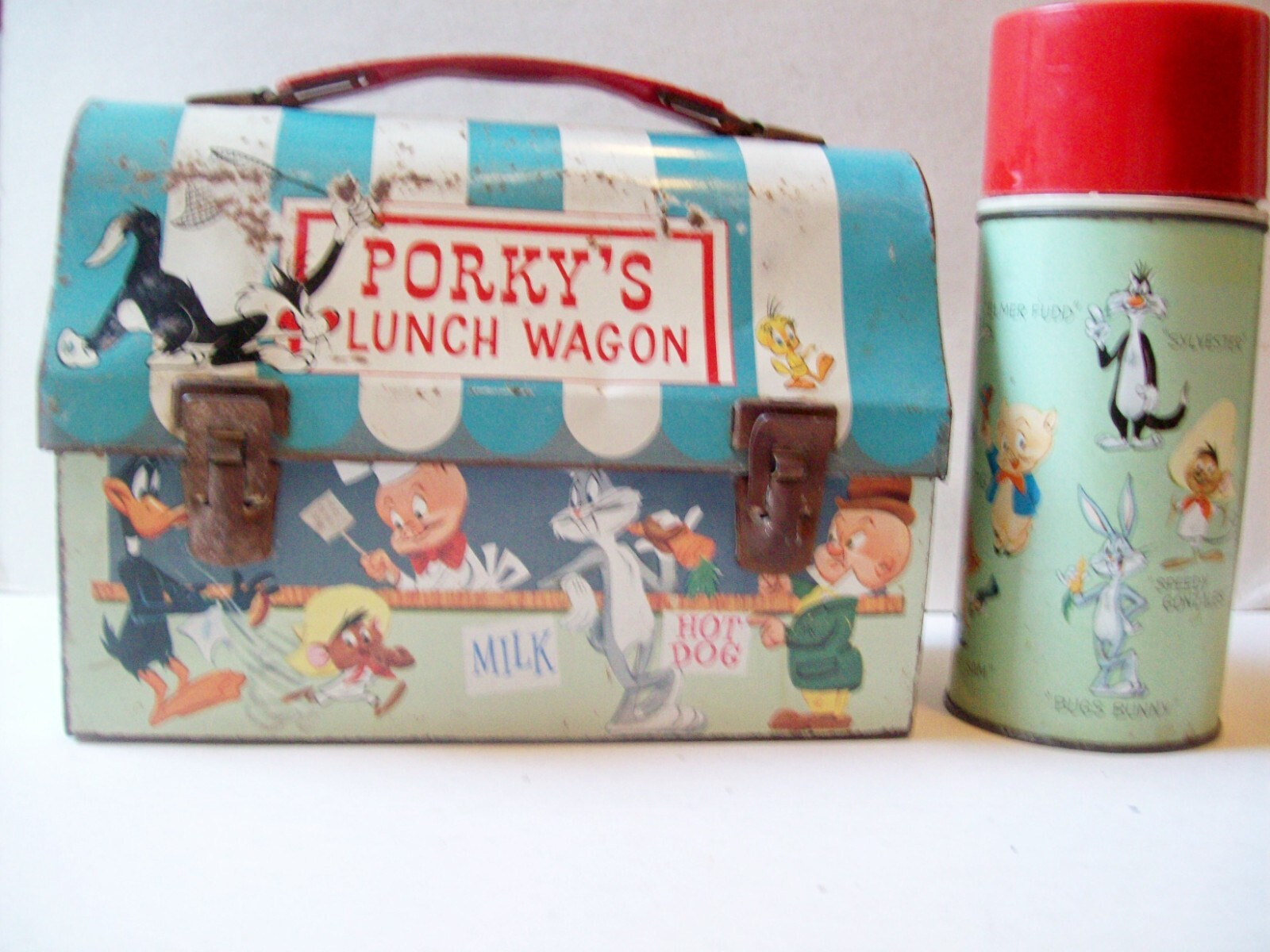 1959 Porky's Lunch Wagon Dome Lunchbox w/Nice Thermos-12 Looney Tunes Characters