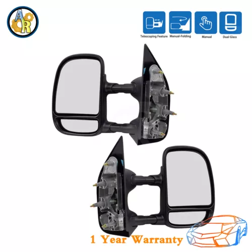★Pair Manual Tow Telescopic Side Mirror For 2003-2016 Ford E-350 Super Duty