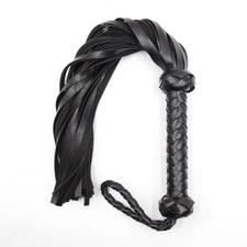 NEW Leather Riding Whip Flogger Handle Tassels Restraints Queen Roleplay Black