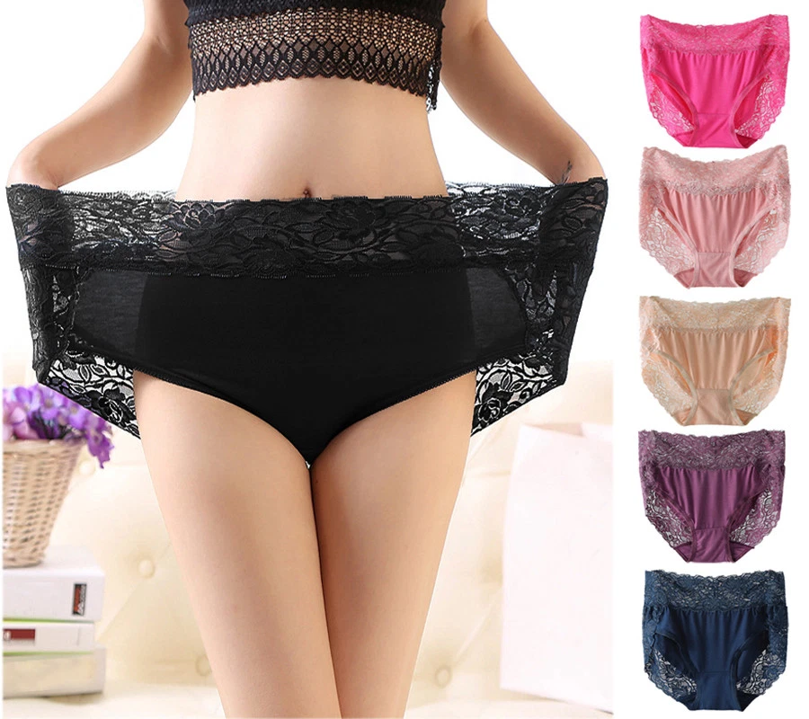 Women's Modal High Waist Floral Lace Panties Sexy Lingerie Underwear Plus  Size