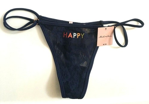 Victorias Secret PINK Blush Love Blue Strappy Thong Panty Size M "HAPPY" Lace - Picture 11 of 11
