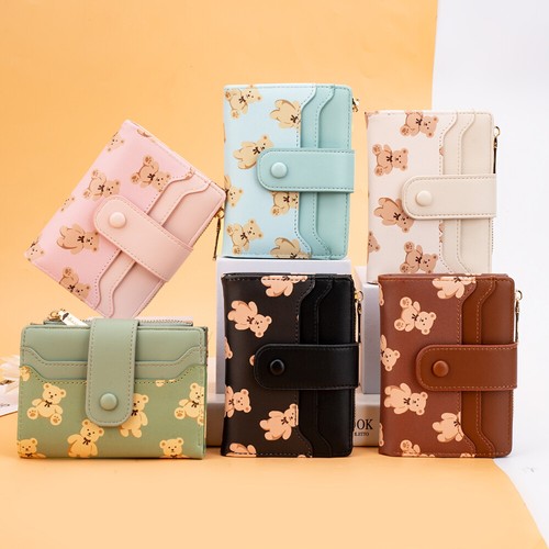 Womens Cute Bear Small Wallet Credit Card Holder Bifold Purse Pocket Bag Gift