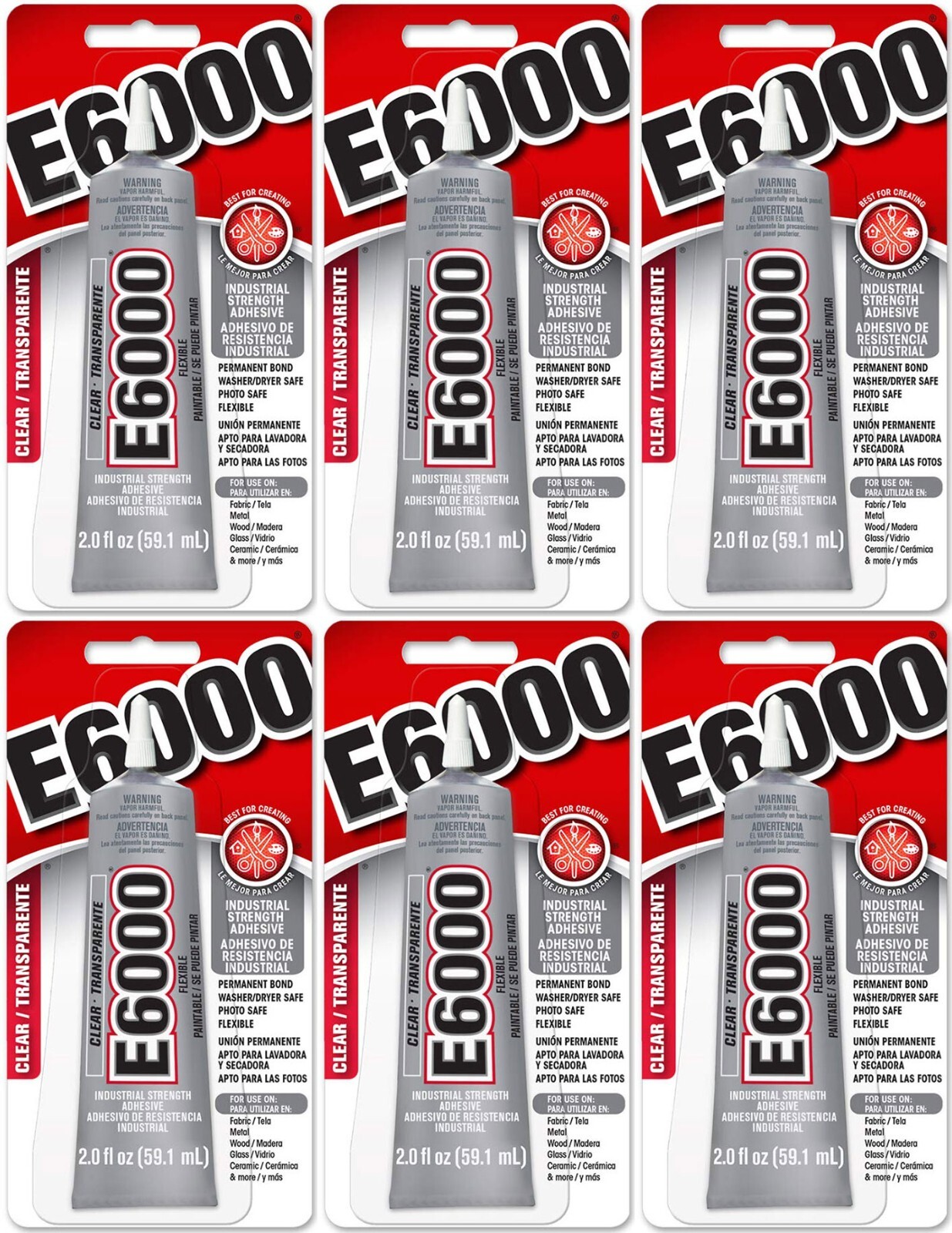 E6000 Lot of 6 Industrial Strength Adhesive Permanent Bond Clear Glue