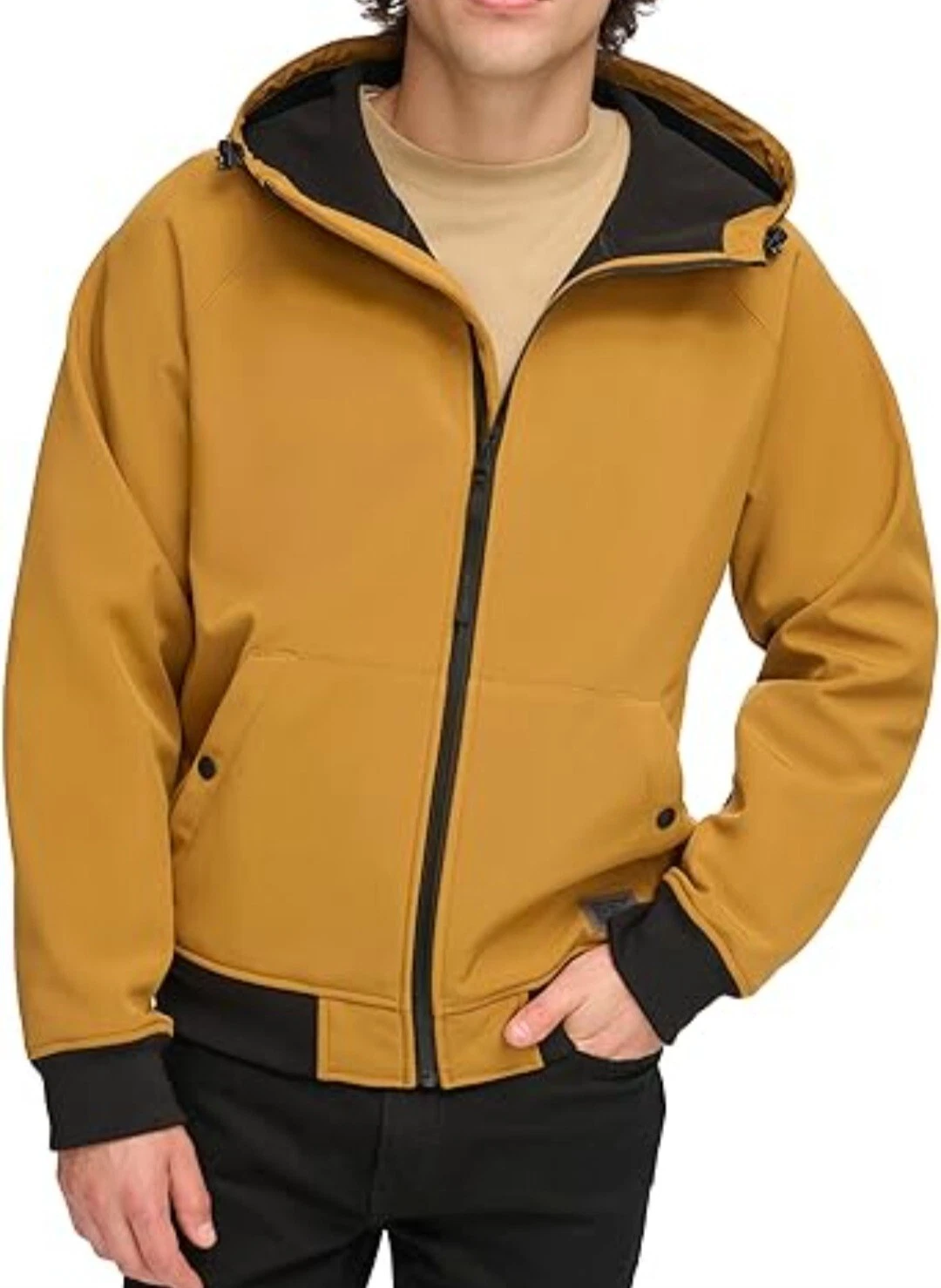 Levi's Softshell Jacket Men's Medium Brown Full Zip Hooded Water Resistant EUC