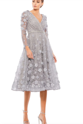 タケ③ MAC DUGGAL 67387 FLORAL EMBELLISHED LACE A-LINE COCKTAIL STERLING