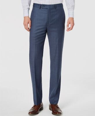 $190 Calvin Klein Men's Blue Slim X Fit Wool Solid Dress Pants