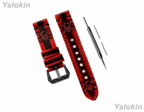 Red & Black Skull Crossbones Band Strap for Fossil Gen 5 Carlyle HR 44mm -B22 - Picture 4 of 9