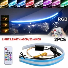 2x Flexible RGB Sequential LED DRL Turn Signal Strips Light Bar Remote Headlight