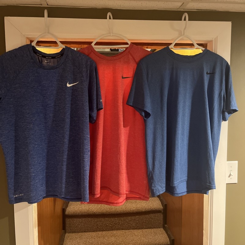  Lot of 3 Nike Dri-Fit Men's Shirt men’s large blue Red Athletic Gym Running 
