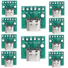10 Pcs Female Type C Socket to DIP Connector with Test PCB Board,16 Pin USB 3...
