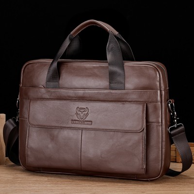 Men's Genuine Leather Simple Laptop Satchel Messenger Bag Briefcase Crossbody