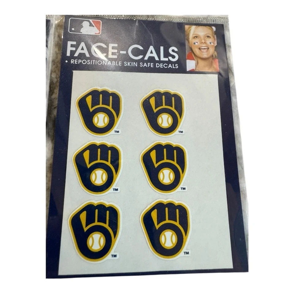 Tatuajes faciales Wincraft MLB Milwaukee Brewers x2 conjuntos logotipo retro nuevo con etiquetas azul y dorado Foto 2 de 4