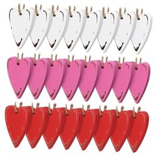 24 Pcs Rustic Valentine's Day Heart Ornaments for Tree Wooden Vintage Novel