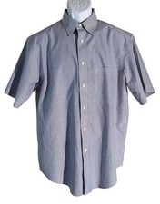 Roundtree Yorke GOLD LABEL Short Sleeve Button Down Striped Shirt Gray Medium
