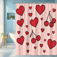 Charming Red Hearts Shower Curtain for Cute Bathroom Decor 260128