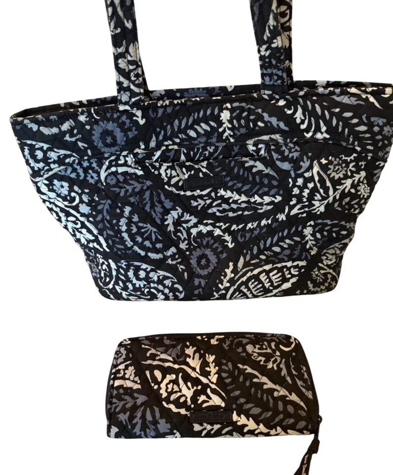 Vera Bradley Conjunto de Bolso y Cartera Glenna Negro Blanco Acolchado Bolso de Mano Cartera Bolso Foto 4 de 4