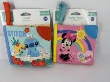 Disney Baby Set Of 2 Crinkle Soft Books W/Teether Corner Minnie Mouse Stitch