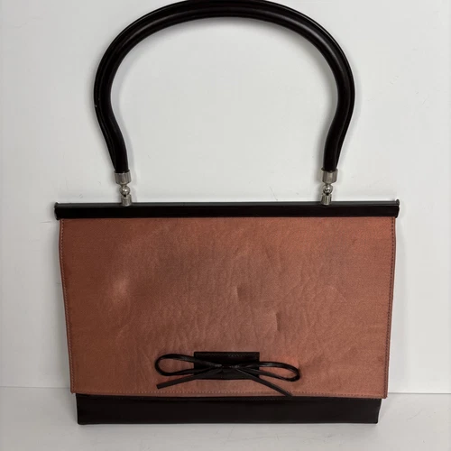 Sac à rabat vintage Christian Dior marron cuir/cuivre tissu poignée supérieure