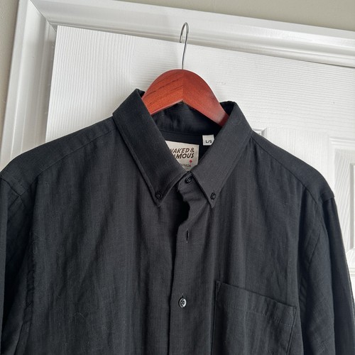 Naked & Famous Shirt Mens Large Button Down Shirt Black Lightweight Cotton