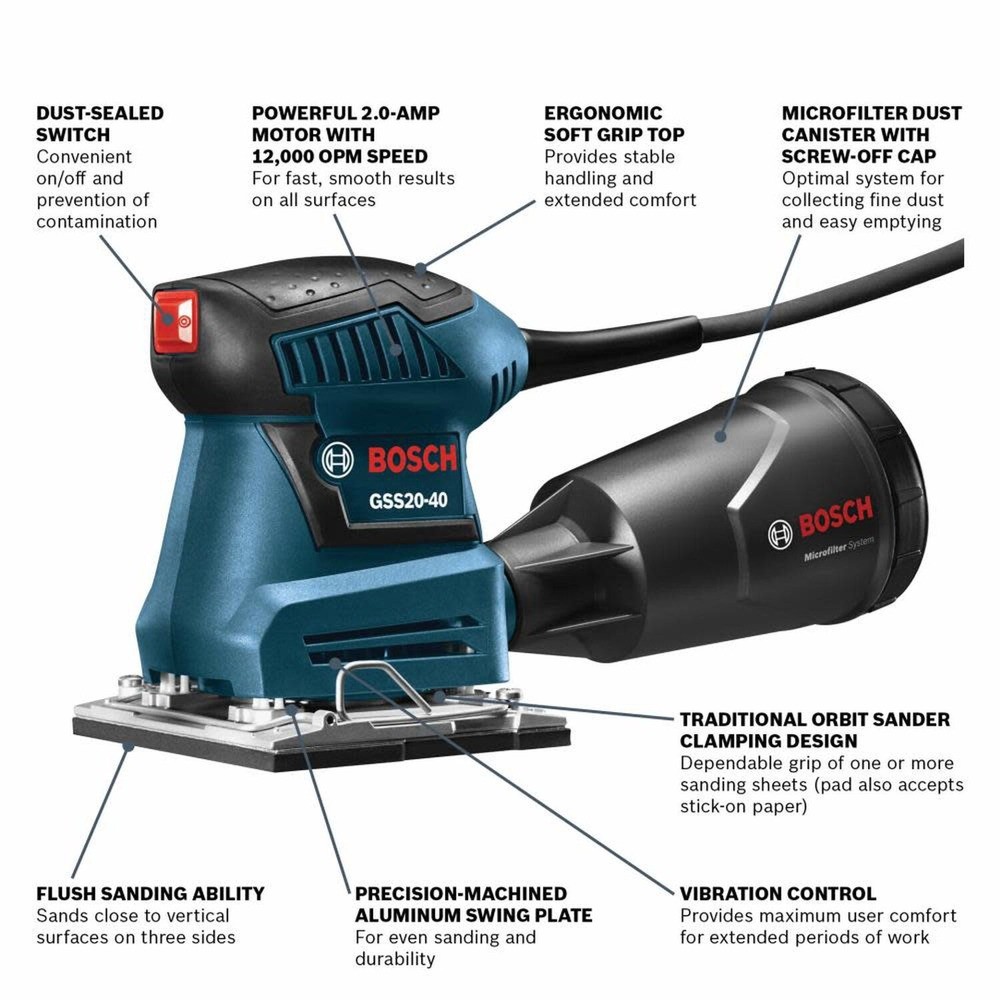 Bosch GSS2040RT 1/4-Sheet Corded Orbital Finishing Sander Certified Refurbished