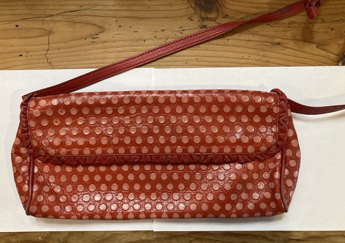 Arcadia Handbag Red Pink Polka Dot Luxury Italian Emboss Leather Shoulder Bag - Picture 1 of 17