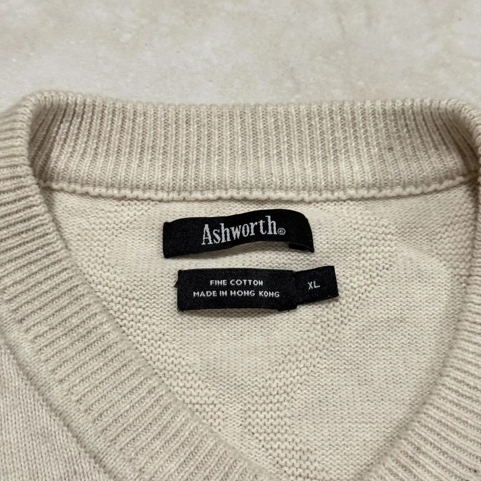 Suéter Ashworth Para Hombre Extra Grande Beige Cuello en V Algodón Golf Argyle Tejido Texturizado Foto 4 de 4