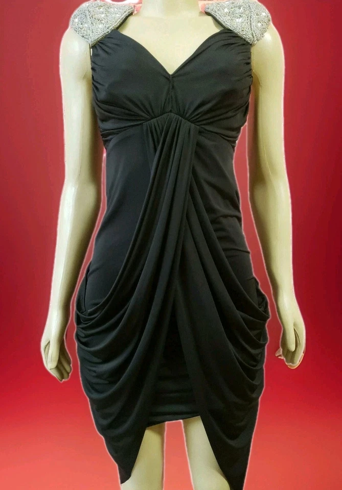 Vestido ABS Collection by Allen Schwartz negro cóctel adornado hombros 4 #1 Foto 2 de 4