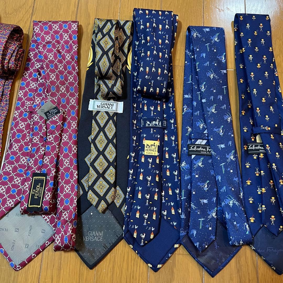 Hermes Fendi Ferragamo Versace Silk Men's Tie Set 9 Pieces Used thumbnail 11