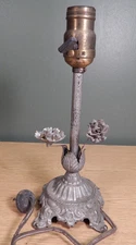 ANTIQUE SILVER COLORED FLORAL TOLE BOUDOIR LAMP 10 1/2" TALL TO REWIRE