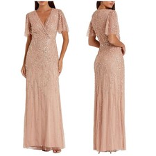 Mac Duggal NWT Pink Embellished Flutter Sleeve Gown Size 10 V-Neck Short Sleeve