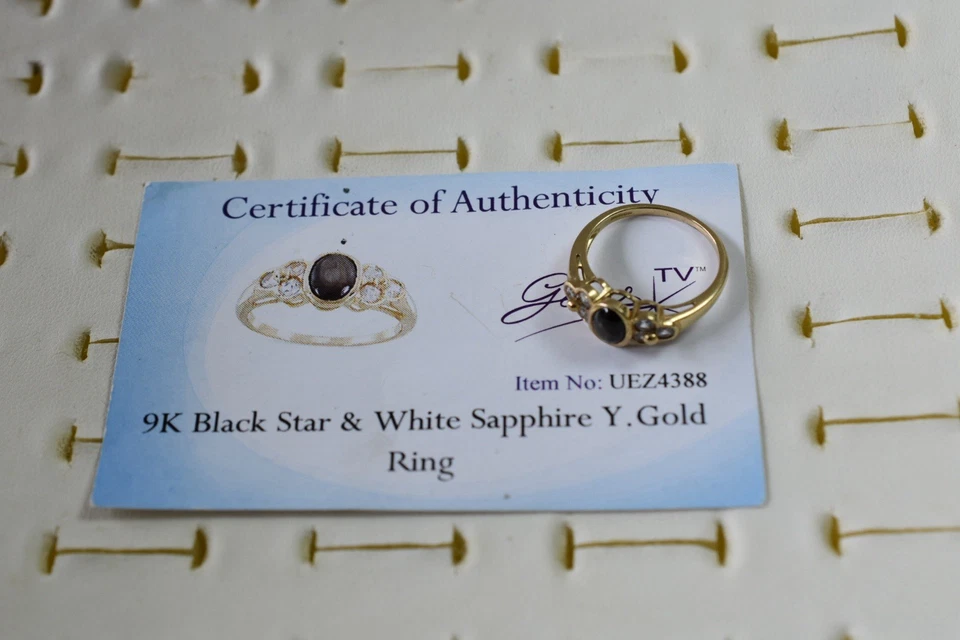 Anillo Gemas Tv Oro Amarillo 9ct Estrella Negra y Zafiro Blanco Talla N Foto 2 de 4