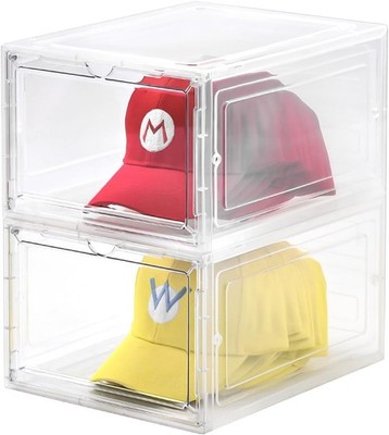 2 Pack Hat Organizer Box，Clear Storage Box,Stackable Clear 2 pack, clear 