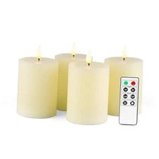  Flameless LED Pillar Candles with Timer for Wreath, Battery Operated Ivory